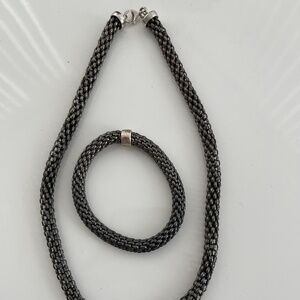 Elegant SS Ruthenium (Black) Popcorn Necklace and Bracelet Set